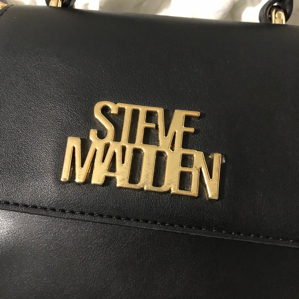Steve Madden Black Shoulder Bag with Gold Logo Hardware